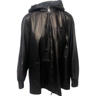 👉 Caban zwart leather vrouwen Pre-owned Oversized Jacket in Lambskin Prada Vintage , Dames