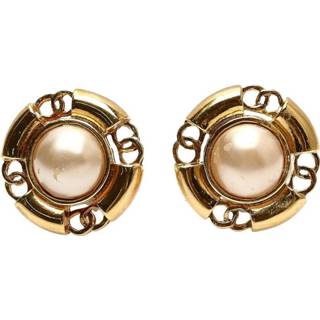 👉 Clipon geel onesize vrouwen Pre-owned Faux Pearl Clip-On Earrings Chanel Vintage , Dames