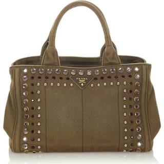 👉 Boekentas bruin canvas onesize vrouwen Tweedehands Canapa met studs en Prada Vintage , Dames