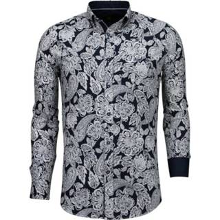 👉 Overhemd blauw XL mannen Slim Fit Flower Pattern Tony Backer , Heren