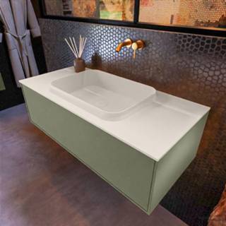 Badmeubel army linnen MONDIAZ ERIN 100cm onderkast kleur met 1 lade. Wastafel RIDGE midden zonder kraangaten Linen. 6017325431444
