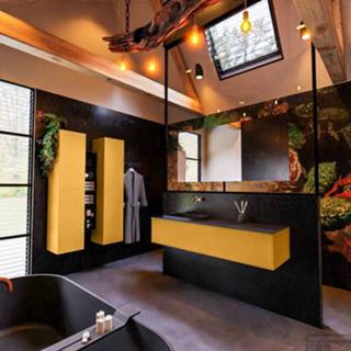 👉 Badmeubel ocher MONDIAZ ERIN 150cm onderkast kleur met 2 lades. Wastafel RIDGE dubbel zonder kraangaten Urban. 6017349116129