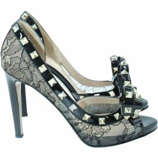 👉 Peeptoes zwart vrouwen Pre-owned Lace Peep-Toe Heels With Studs Valentino Vintage , Dames