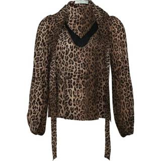 👉 Longsleeve bruin s vrouwen Moss Long-Sleeve Blouse In Leopard Animal Print Silk Rixo Pre-owned , Dames