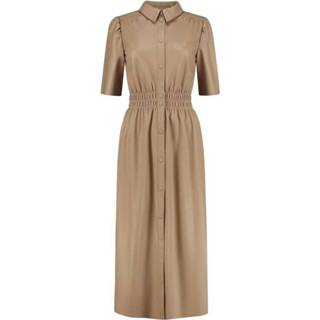 👉 Midi jurk beige leer vrouwen Vegan Leren MET Tailleband Fifth House , Dames