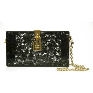 👉 Clutch vrouwen onesize zwart Box lace with goldtone chain Dolce & Gabbana Pre-owned , Dames