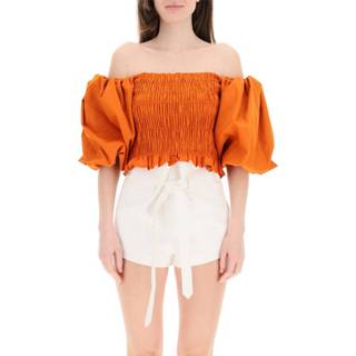 👉 Ballon oranje vrouwen Smocked top with balloon sleeves Wandering , Dames