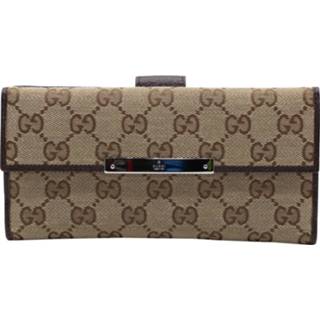 👉 Clutch bruin onesize vrouwen Pre-owned Monogram Engraved Metal Plate Wallet Gucci Vintage , Dames