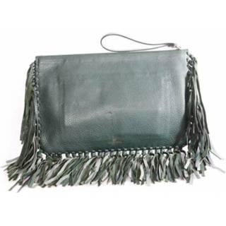 👉 Clutch groen leather onesize vrouwen Pre-owned with fringes Valentino Vintage , Dames