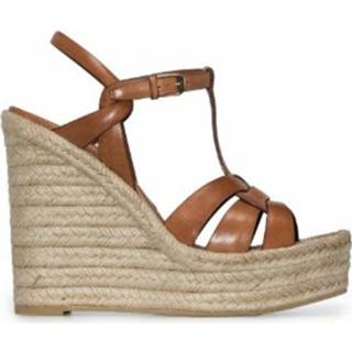 👉 Espadrilles bruin vrouwen T-strap 85mm espadrille wedge sandals Saint Laurent , Dames