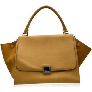 👉 Trapeze geel suede leather onesize vrouwen Pre-owned and Tote Bag with Strap Celine Vintage , Dames