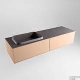 👉 Badmeubel grijs MONDIAZ ERIN 150cm onderkast kleur Rosee met 1 lade. Wastafel RIDGE dubbel 2 kraangaten Dark_grey. 6017318190174