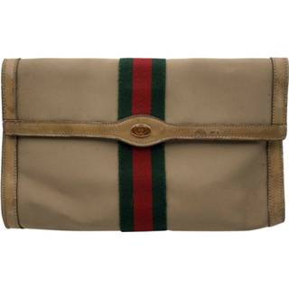 👉 Clutch beige m vrouwen Tweedehands Web Flap Cosmetic Bag Handtas Gucci Vintage , Dames