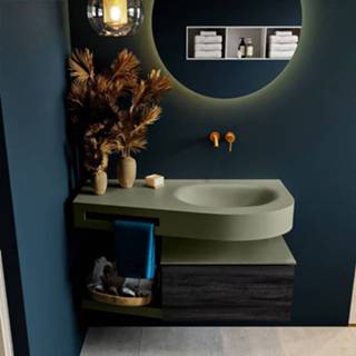 👉 Badmeubel Mondiaz Riva 100cm Antracite met 1 lade en wastafel rechts 0 kraangaten Army 6017315921986