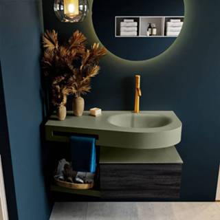 👉 Badmeubel Mondiaz Riva 100cm Antracite met 1 lade en wastafel rechts kraangat Army 6017318055077