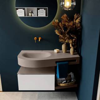 👉 Badmeubel Mondiaz Riva 100cm Talc met 1 lade en wastafel links kraangat Smoke 6017327058076