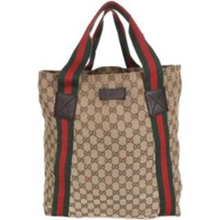 👉 Handtas beige leather canvas onesize vrouwen Pre-owned Cloth Tote Handbag Gucci Vintage , Dames