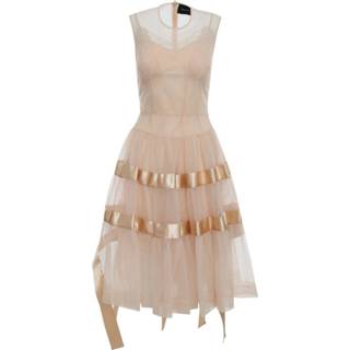 👉 Sleeveless beige vrouwen Midi Dress With Satin Ribbon Tier Skirt Simone Rocha , Dames
