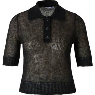 👉 Poloshirt zwart m vrouwen Cropped Mohair Polo Shirt Acne Studios , Dames