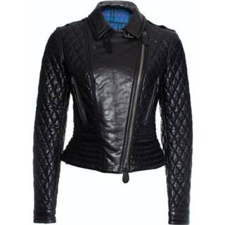 👉 Biker jacket zwart leather vrouwen Pre-owned quilted Burberry Vintage , Dames