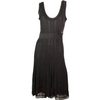 👉 Sleeveless zwart viscose vrouwen Pre-owned Fine Knit Knee Length Tank Dress Chanel Vintage , Dames
