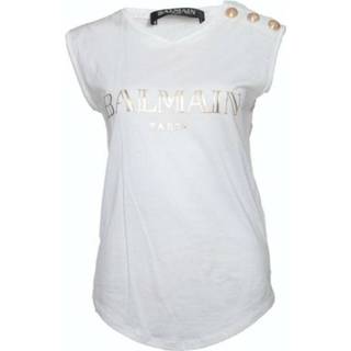 👉 Sleeveless wit vrouwen top with logo Balmain Pre-owned , Dames