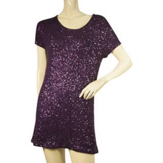 👉 Short sleeve paars vrouwen Donna Karan Knit Fully Sequined Party Dress Dkny Pre-owned , Dames