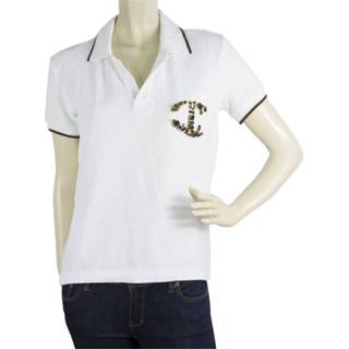 👉 Short sleeve wit large vrouwen Beaded Logo Polo neck T- Shirt top Just Cavalli Pre-owned , Dames