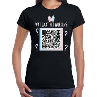 👉 Shirt active vrouwen meisjes zwart QR code gender reveal t-shirt wat gaat het worden dames - meisje shirts