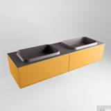 👉 Badmeubel grijs MONDIAZ ERIN 150cm onderkast kleur Washed_oak met 1 lade. Wastafel RIDGE dubbel zonder kraangaten Dark_grey. 6017327072058