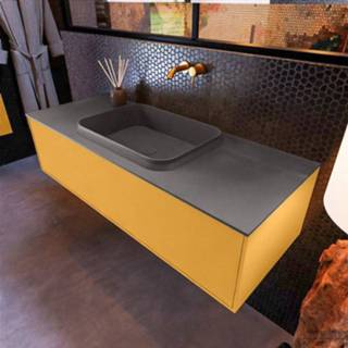 👉 Badmeubel grijs MONDIAZ ERIN 120cm onderkast kleur Washed_oak met 1 lade. Wastafel RIDGE rechts zonder kraangaten Dark_grey. 6017320513534