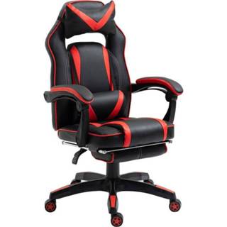 👉 Bureaustoel rood synthetisch leer active Vinsetto Gamingstoel met voetsteun draaistoel directiestoel kussen 6011603034099