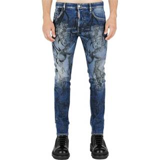 👉 Skinnyjeans blauw mannen Floral-Print Bleached-Effect Skinny Jeans Dsquared2 , Heren