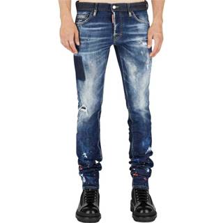 👉 Skinnyjeans blauw mannen Paint-Splatter Effect Distressed Skinny Jeans Dsquared2 , Heren