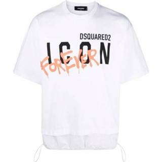 👉 Print T-shirt wit XL mannen Logo Graffiti Dsquared2 , Heren