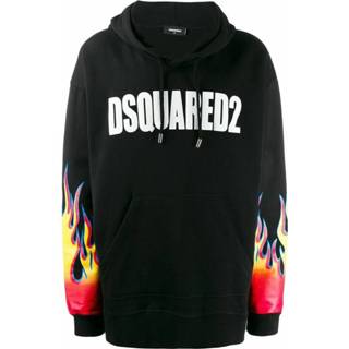 👉 Hoodie zwart l mannen Oversize Flame Logo Print Dsquared2 , Heren 8054318688223