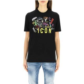 👉 Print T-shirt zwart l vrouwen Icon Graphic Dsquared2 , Dames 8058049705235