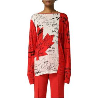 👉 Longsleeve rood m vrouwen Maple Leaf Print Long-Sleeve Shirt Dsquared2 , Dames