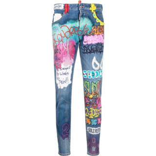 👉 Skinnyjeans blauw vrouwen Skinny-Jeans mit Graffiti-Print Dsquared2 , Dames