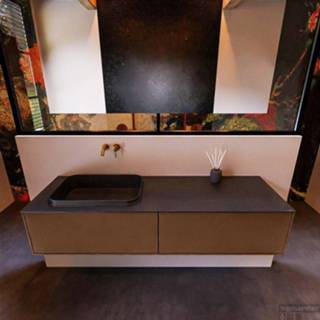 👉 Badmeubel Dark Brown bruin MONDIAZ ERIN 150cm onderkast kleur Dark_brown met 1 lade. Wastafel RIDGE dubbel 2 kraangaten Urban. 6017315692671