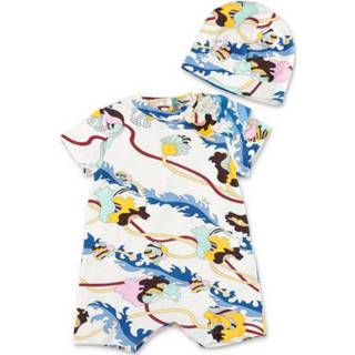 👉 Rompertje wit unisex Abstract print two piece set with romper and hat Emilio Pucci ,