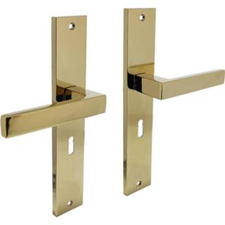 👉 Deurkruk PVD messing zamac Intersteel Hera op schild sleutelgat 56mm - 8714186558096
