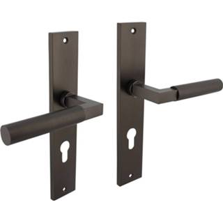 👉 Deurkruk antraciet zamac Intersteel Bau-Stil op schild profielcilinder 72mm - 8714186554982
