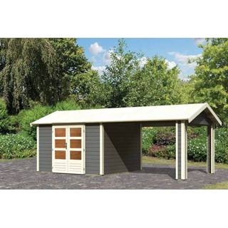 👉 Tuinhuisje Karibu | Tuinhuis Theres 7 met 1 Aanbouw Terragrijs 4010090314556