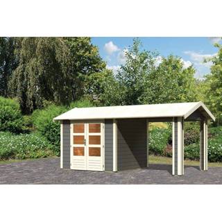 👉 Tuinhuisje Karibu | Tuinhuis Theres 3 met 1 Aanbouw Terragrijs 4010090314518