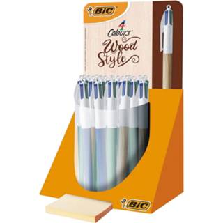 👉 Balpen medium stuks balpennen blauw true Bic 4 Colours Wood, balpen, medium, klassieke inktkleuren, display van 30 3086123697201