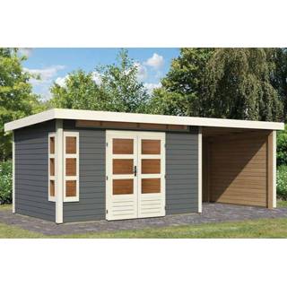 👉 Tuinhuisje Karibu | Tuinhuis Kastorf 7 met Overkapping 2,6, Zij- en Achterwand 28 mm Terragrijs 4010090315553