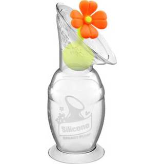 👉 Borst kolf silicoon meisjes transparent oranje Haakaa® Borstkolf met zuigvoet 100ml incl. bloemdop in orange 9420060203394