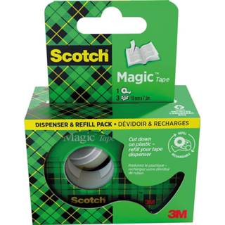 👉 Plakband stuks Transparante Scotch Magic Tape ft 19 mm x 7,5 m, dispenser + 3 rolletjes, ophangbaar doosje 4064035027803