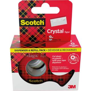 👉 Plakband stuks Transparante geel Scotch Crystal Tape ft 19 mm x 7,5 m, dispenser + 3 rolletjes, ophangbaar doosje 4064035027810